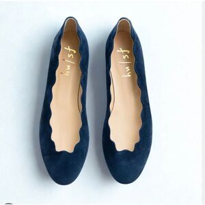 French Sole New York Jigsaw navy suede scalloped flats size 7.5
